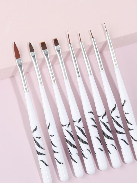 White Handle Nail Art Brush Set – 7pcs Detail Painting Tools