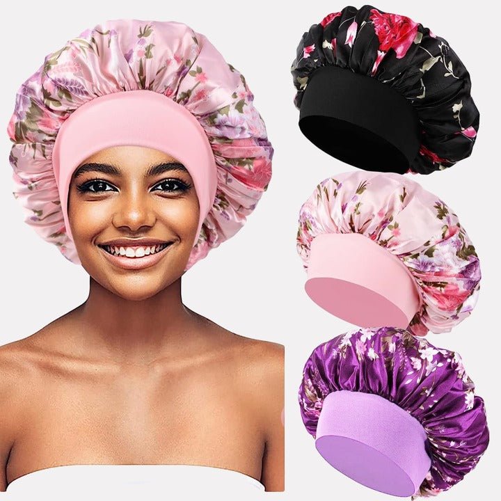 Floral Pattern Satin Bonnet - Breathable & Comfortable with Frill Elastic Band