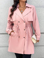 Drawstring Waist Long Sleeve Casual Trench Coat Curve