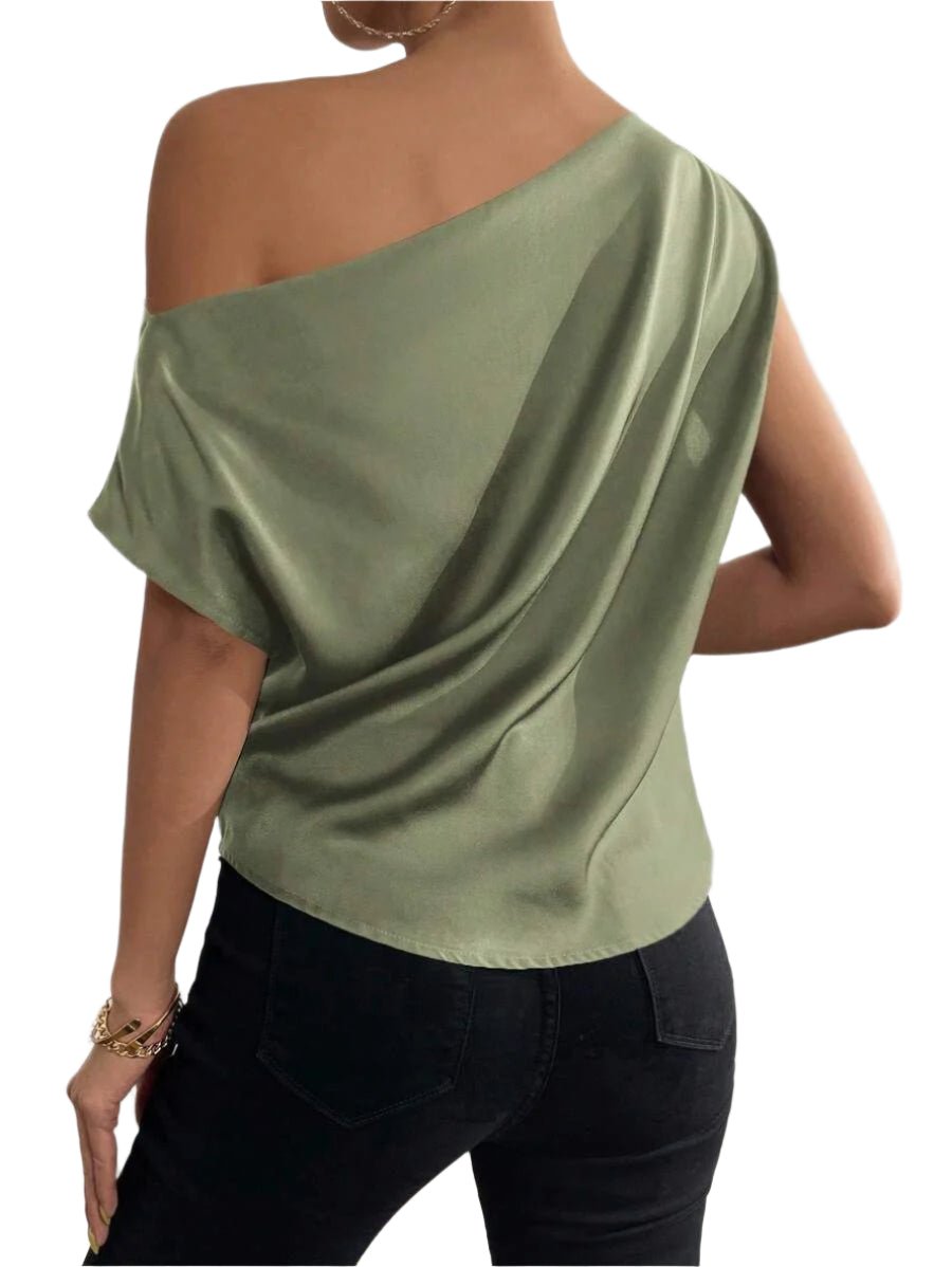 Satin Off-Shoulder Asymmetrical Blouse – Elegant & Stylish