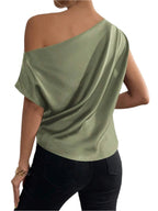 Satin Off-Shoulder Asymmetrical Blouse – Elegant & Stylish