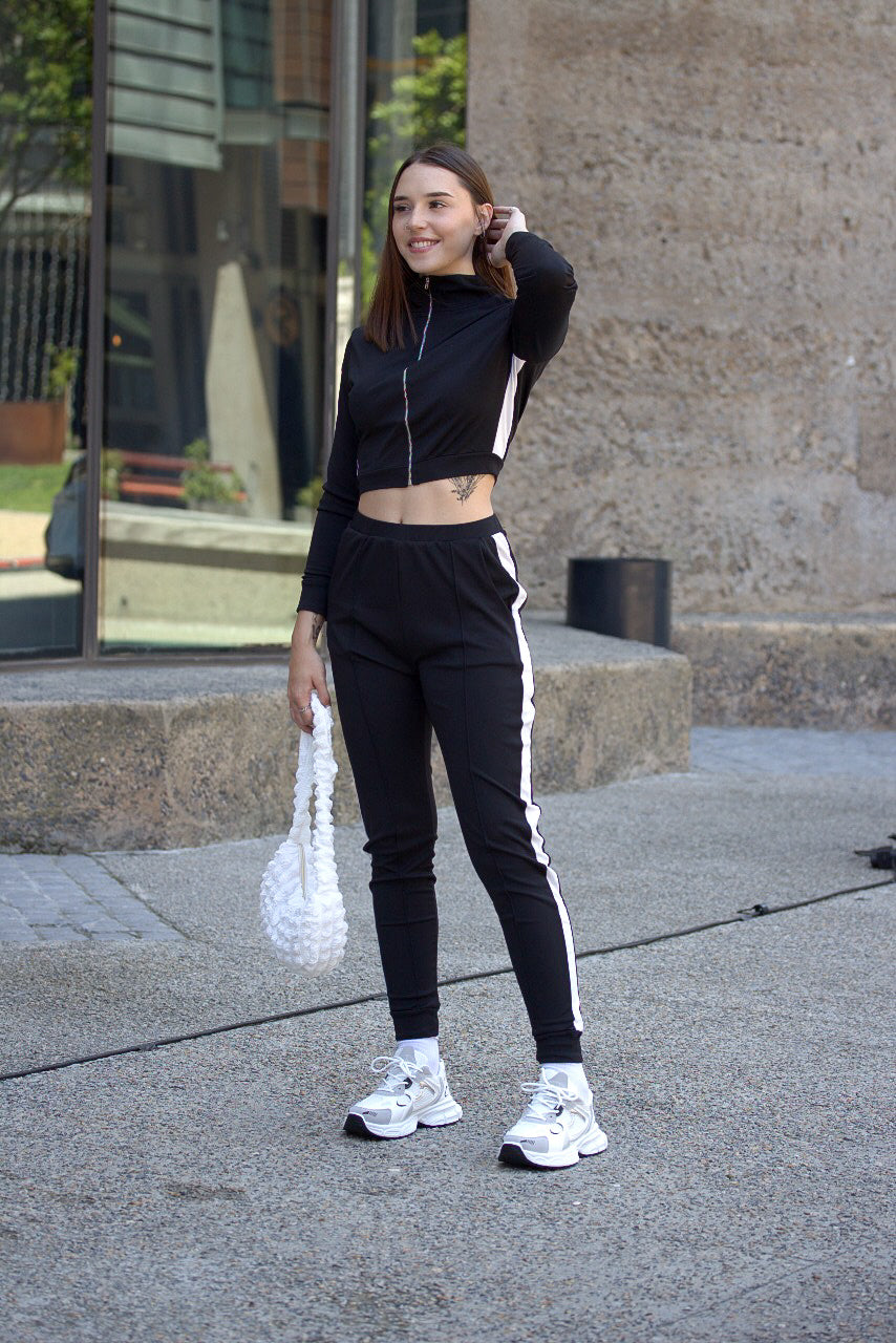 Stripe Two Piece Pants Crop Top Set