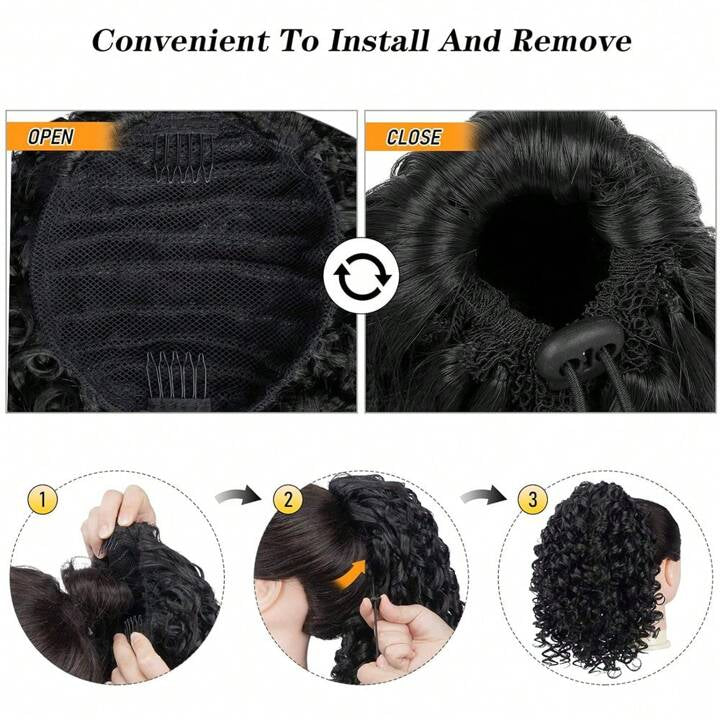 Short Synthetic Kinky Curly Drawstring With Two Clips Extension Ponytail