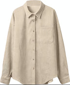 Corduroy Button-Up Shirt – Soft Textured Oversized Fit