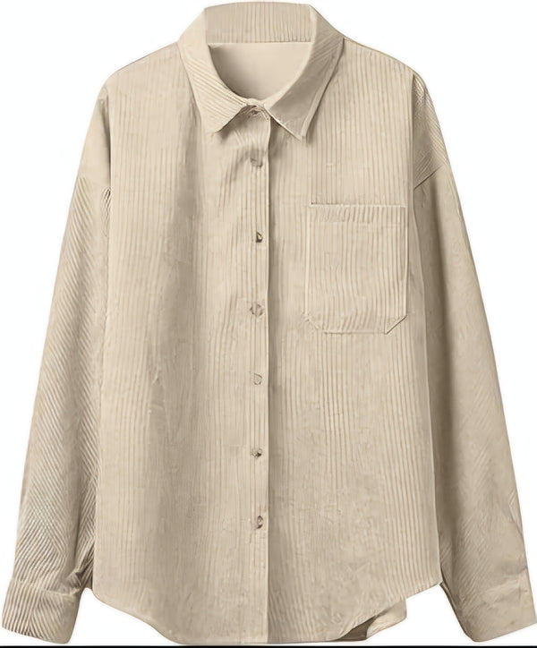 Corduroy Button-Up Shirt – Soft Textured Oversized Fit