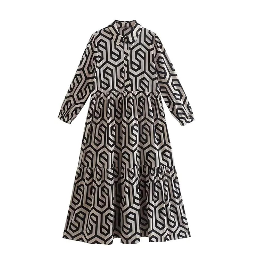 Geometric Midi Button Shirt Dress