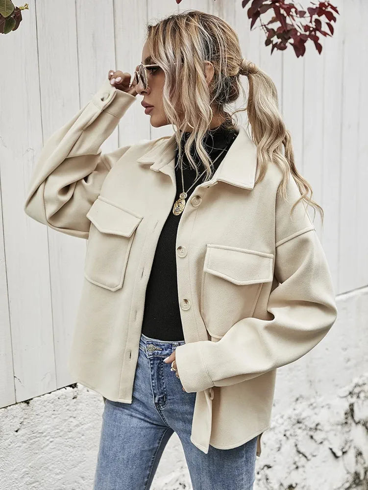 Women's Casual Button-front Long Sleeve Utility Jacket
