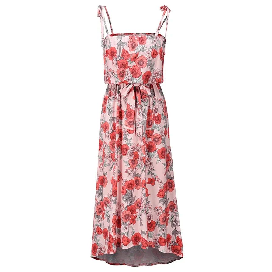 Floral Print  Drawstring Midi Dress