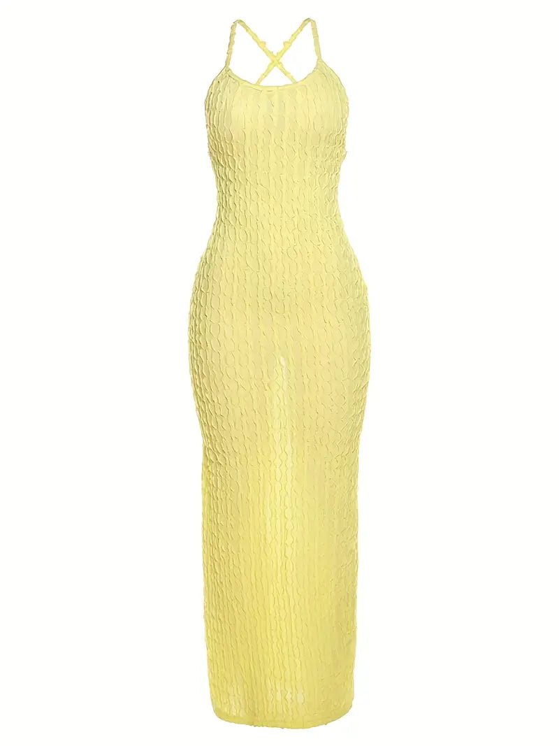 Ruffle Texture Halter Backless Maxi Dress
