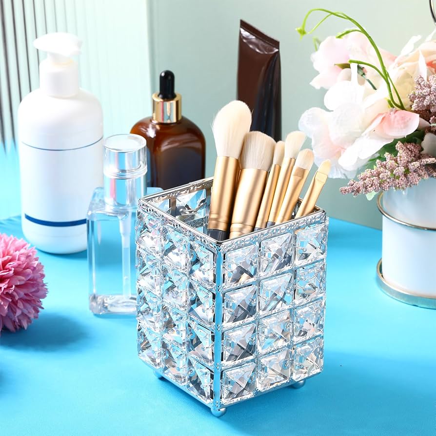 Crystal Makeup Brush Holder - Elegant Cosmetic Organizer