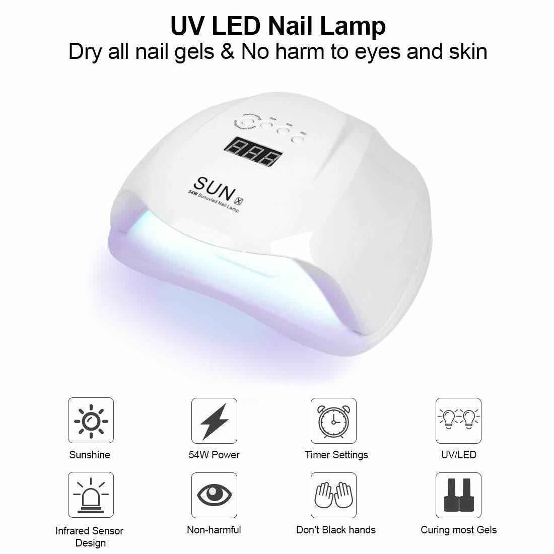 UV Nail Lamp,54W UV Led Nail Dryer with 4 Timer Setting & Sensor