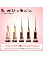 Precision Liner Nail Art Brush – 5pc Pink Handle Set