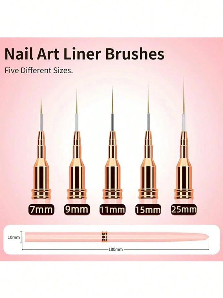 Precision Liner Nail Art Brush – 5pc Pink Handle Set