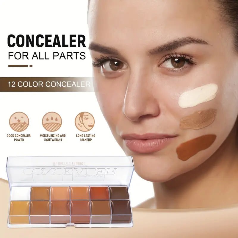12 Colors Concealer Palette, Coverage Long Lasting Contour Cream