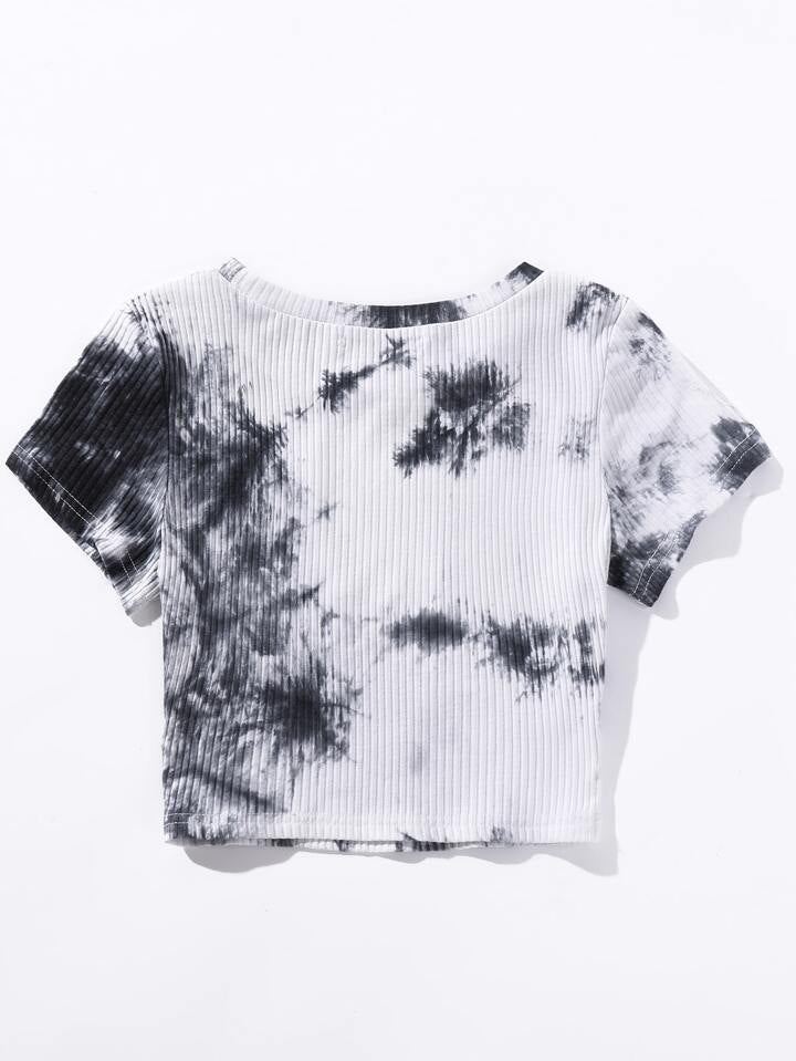 Ribbed Knitted Tie Dye Crop Top