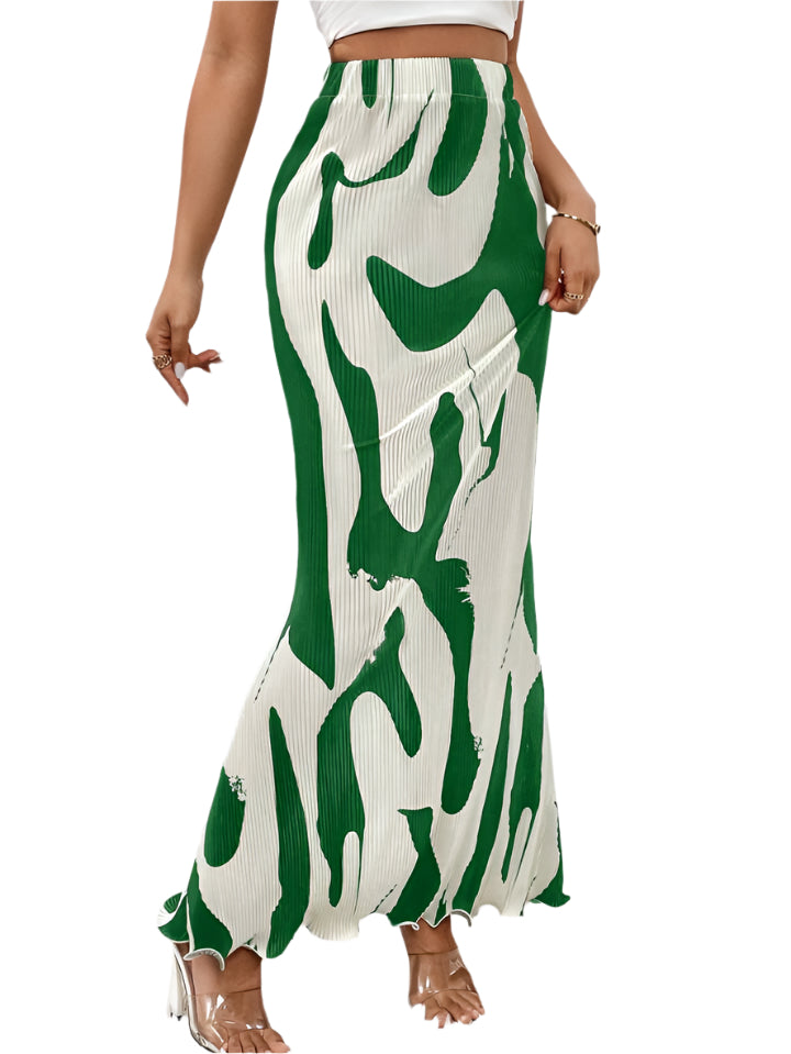 Abstract Print Maxi Skirt - High-Waisted & Flared
