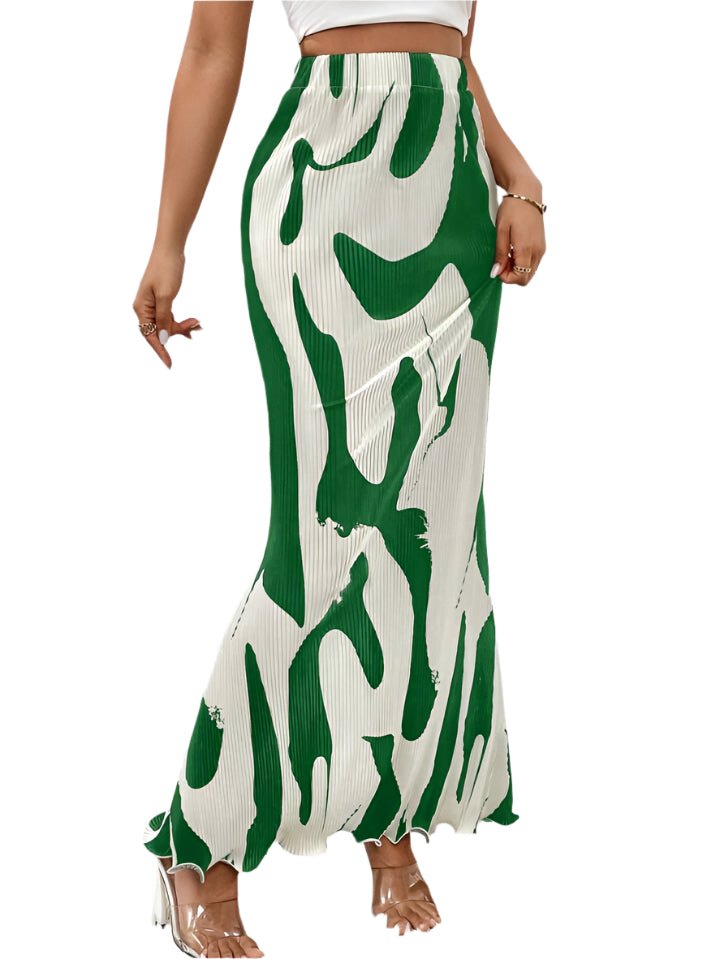 Abstract Print Maxi Skirt - High-Waisted & Flared