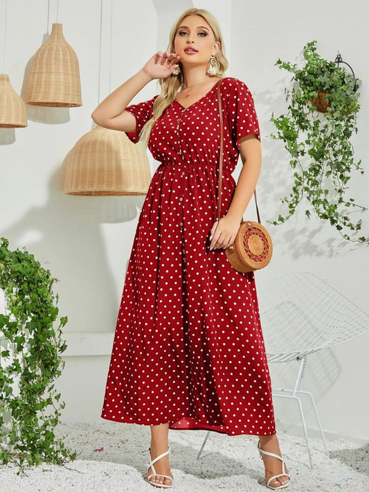 Red Polka Dot Maxi Dress - Vintage & Chic