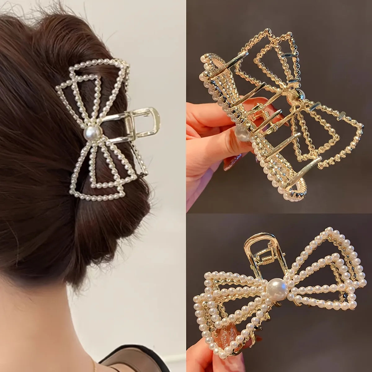 Bow Pearl Gold Hair Grip - Elegant & Stylish Hair Accessory