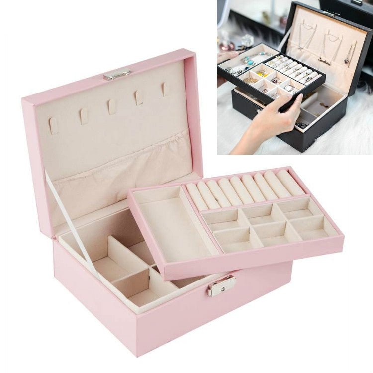 Portable Leather Jewelry Storage Box - Double Layer – Stylish & Functional