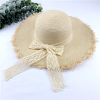 Wide Brim Straw Sun Hat with Bow – Summer Beach Hat