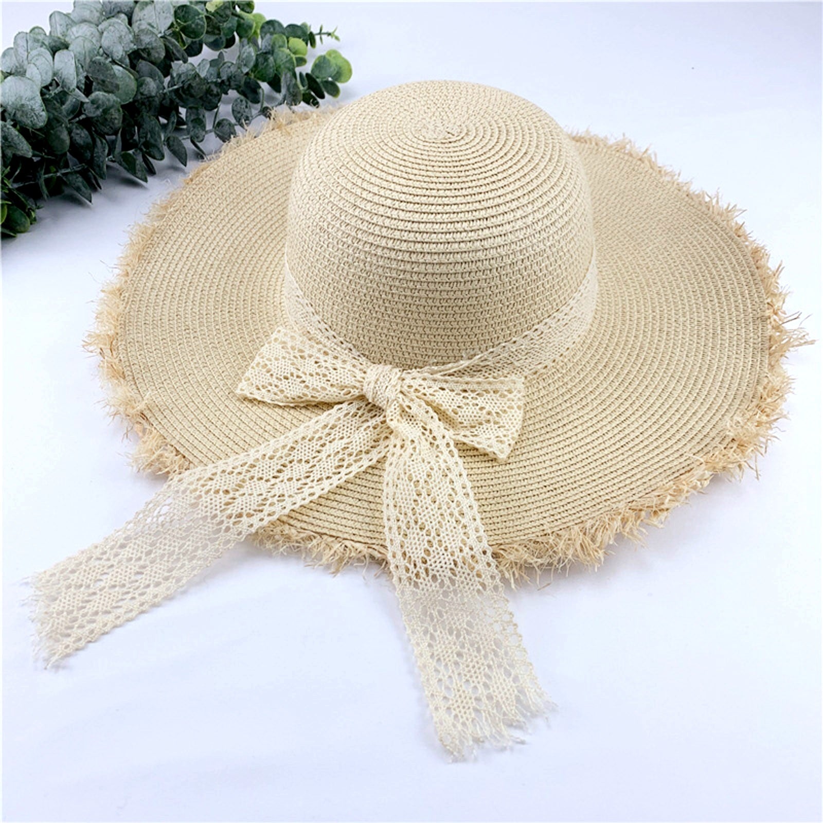 Wide Brim Straw Sun Hat with Bow – Summer Beach Hat