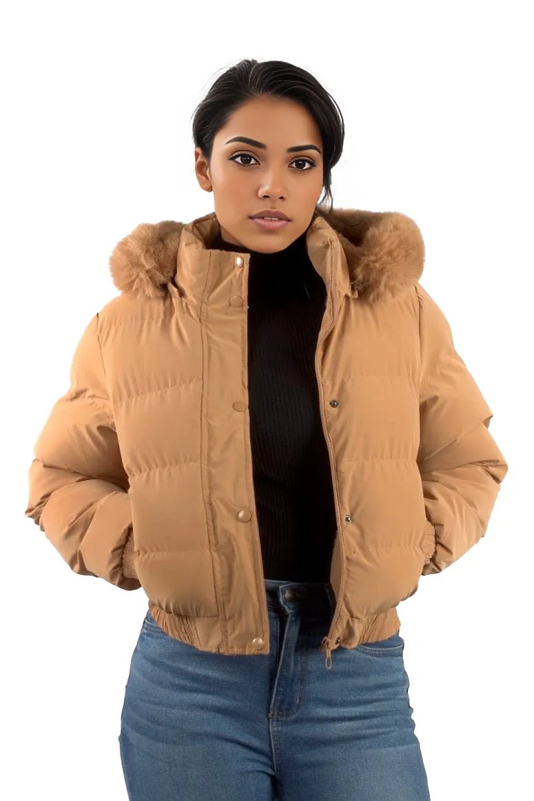 Solid Fur Hooded Padded Coat jacket