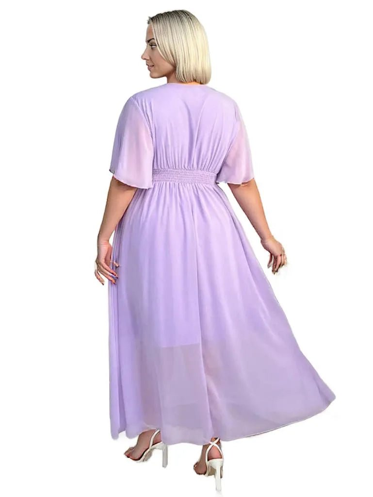 Elegant Sunny Belle Plus Size Chiffon V-Neck Dress – Flowy & Stylish