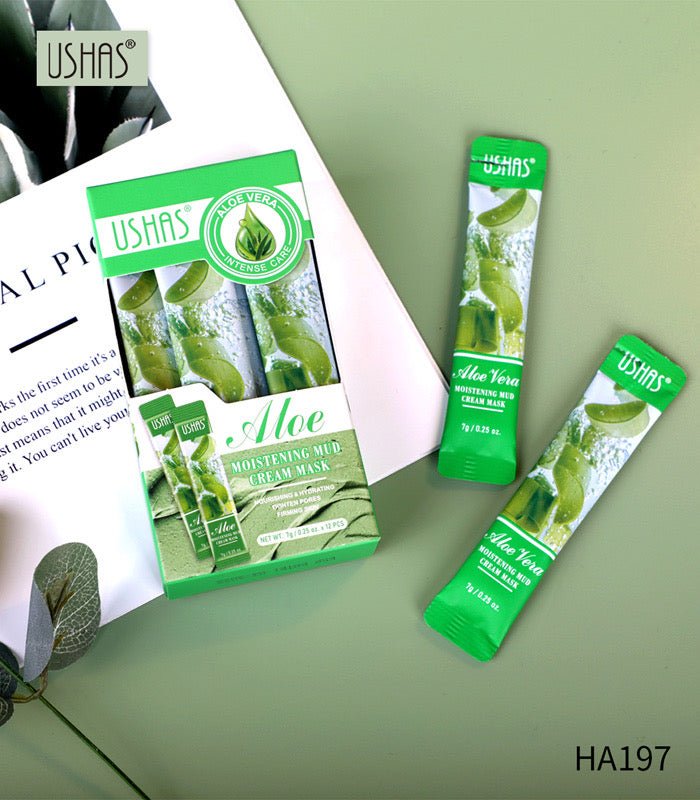 Ushas Aloe Vera Mud Mask - 12 Sachets for Refreshing Skincare