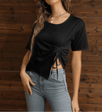 Womens Drawstring Side Asymmetrical T-shirt