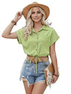 Solid Color Button Front Cropped Shirt - Fashionable & Versatile