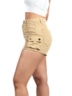 Beige High-Waisted Utility Shorts with Side Pockets XD124
