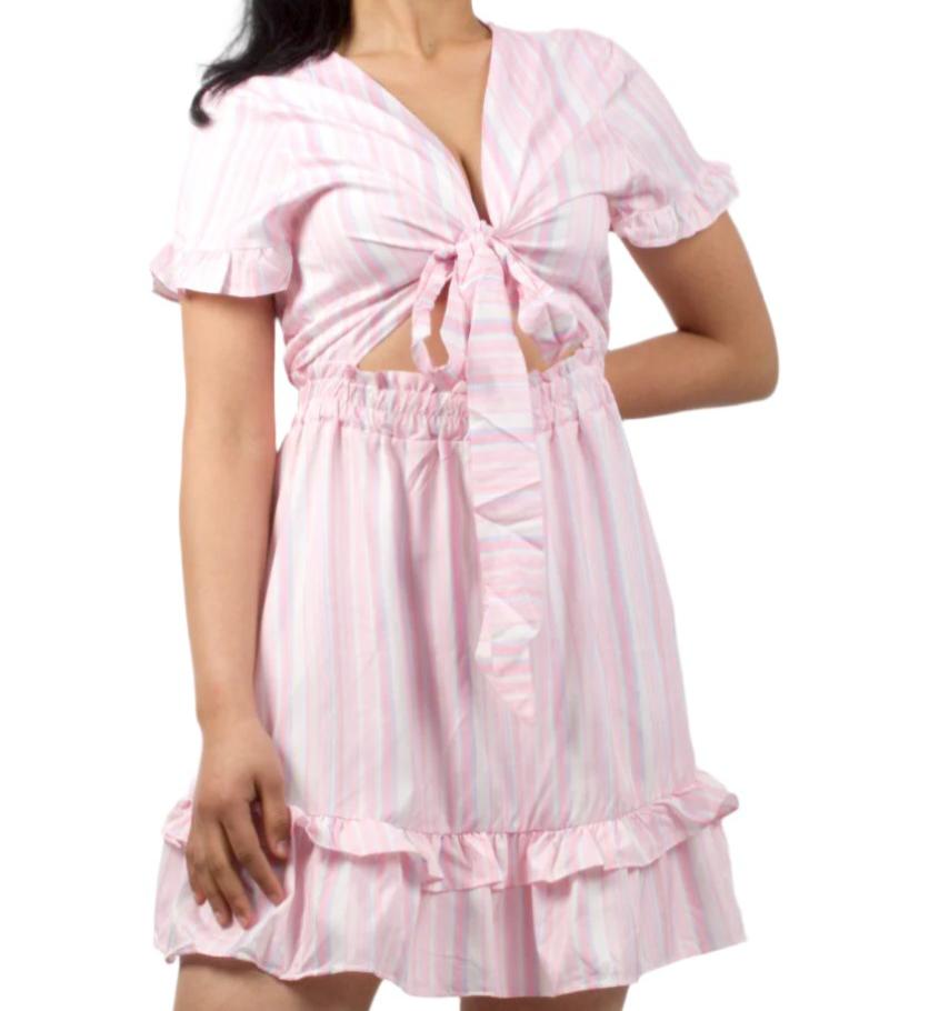 Vacation Frilled Striped Printed Short Dress - XD21