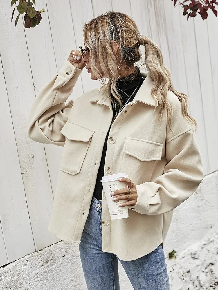 Women's Casual Button-front Long Sleeve Utility Jacket