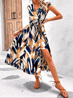 Printed Wrap Midi Dress – Tropical Chic