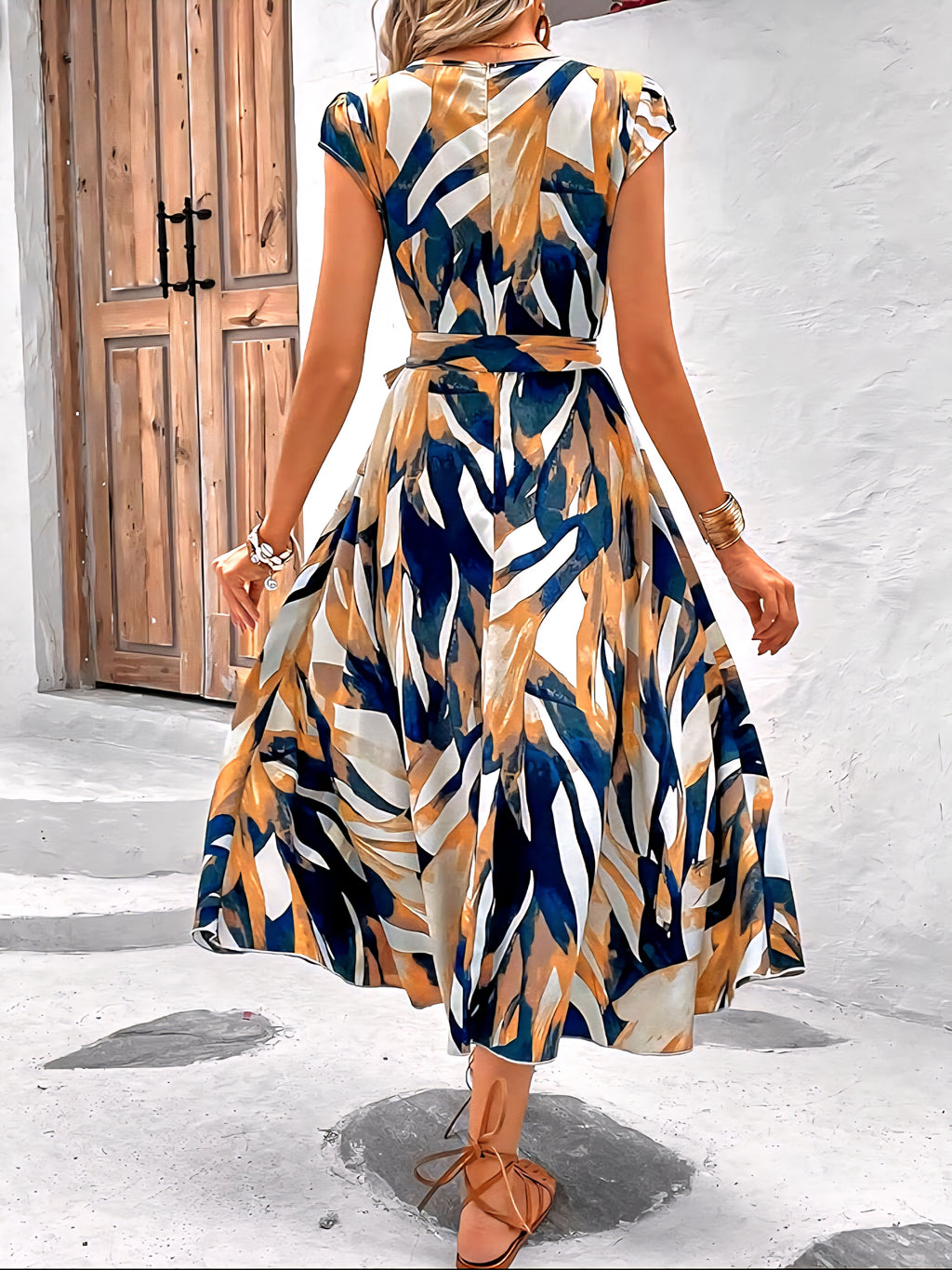 Printed Wrap Midi Dress – Tropical Chic