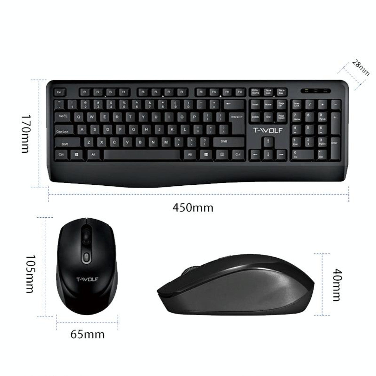 T-WOLF TF-100 2.4G Bluetooth Laptop Office Wireless Keyboard and Mouse Set