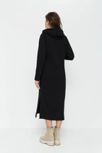 Women’s Minimal Hooded Midi Dress – Clean Line Side Split Relaxed Fit Outfit
