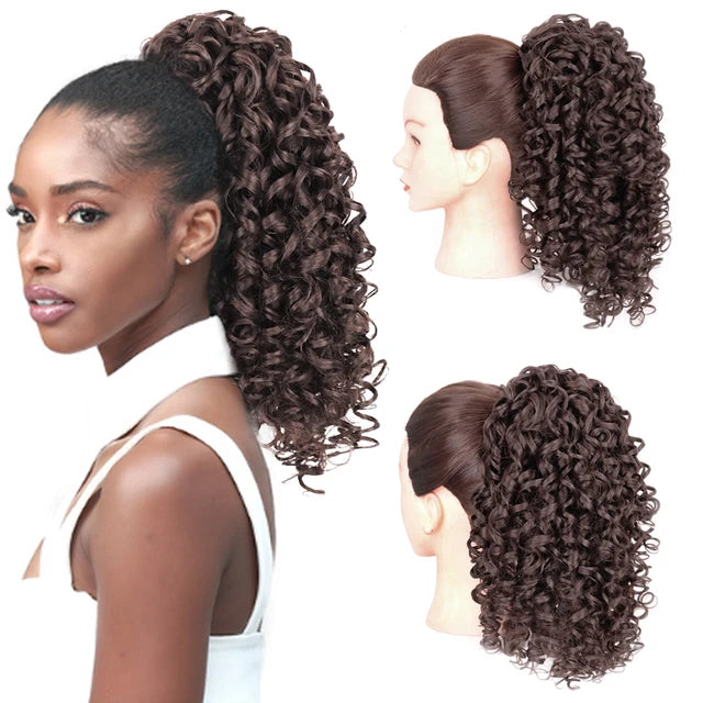 Short Synthetic Kinky Curly Drawstring With Two Clips Extension Ponytail