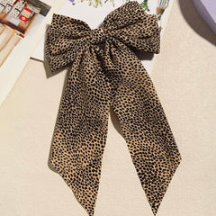 Leopard Print Beige Big Hair Bow Clip