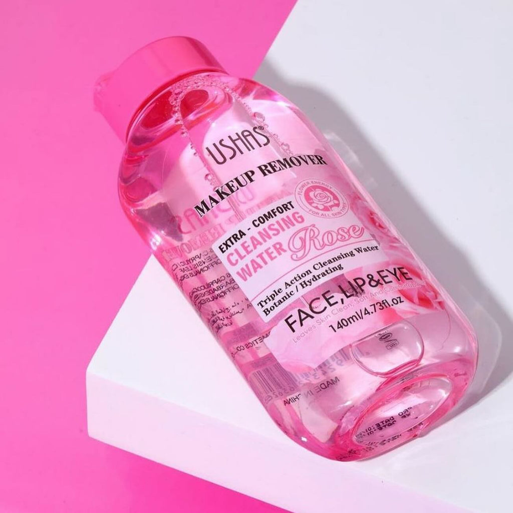 Ushas Rose Cleansing Water Makeup Remover - Extra Comfort for Face, Lips & Eyes