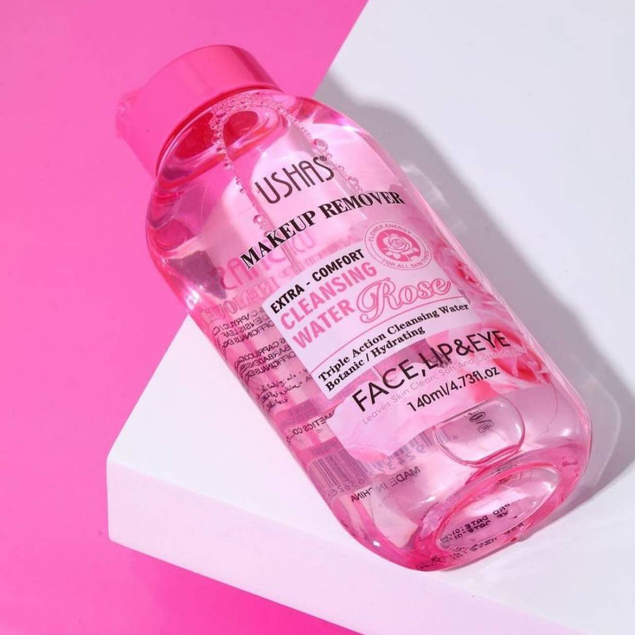Ushas Rose Cleansing Water Makeup Remover - Extra Comfort for Face, Lips & Eyes