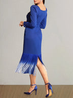 Blue Ombre Fringe Midi Dress - Elegant & Stylish