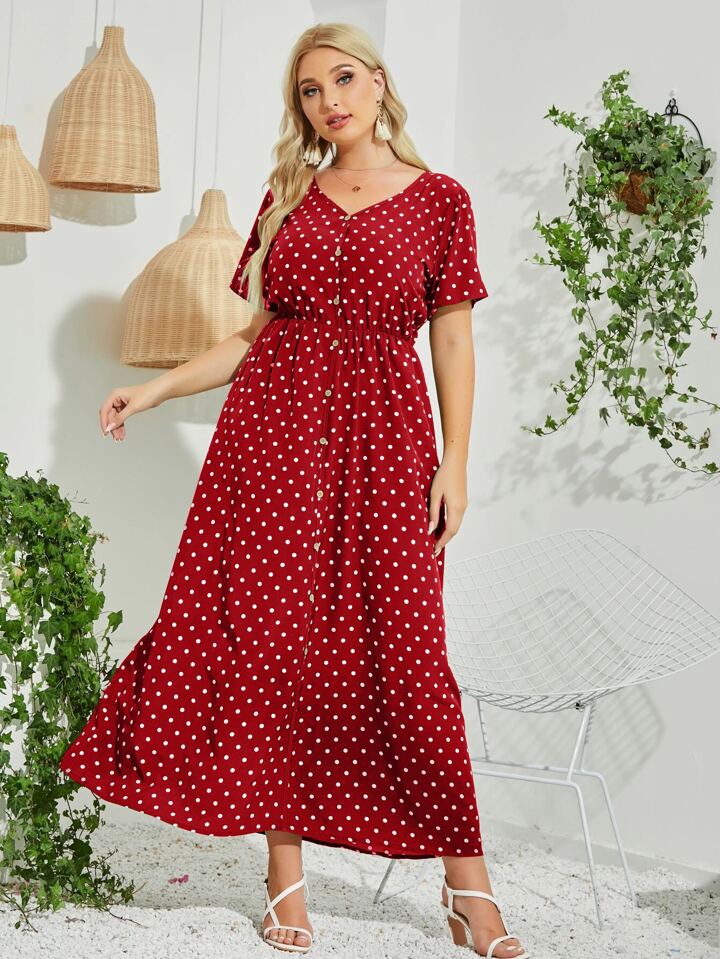 Red Polka Dot Maxi Dress - Vintage & Chic
