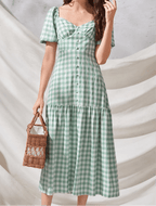 Gingham Puff Sleeve Midi Dress - Vintage & Chic