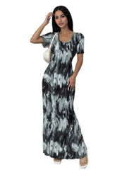 Abstract Print Maxi Dress - Short Sleeve Bodycon Dress