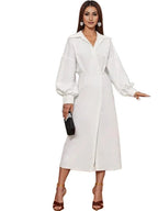 Drop Shoulder Lantern Sleeve Wrap Shirt Dress – Effortless Chic & Comfort