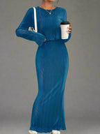 Ribbed Knit Two Piece Set - Top & Maxi Skirt