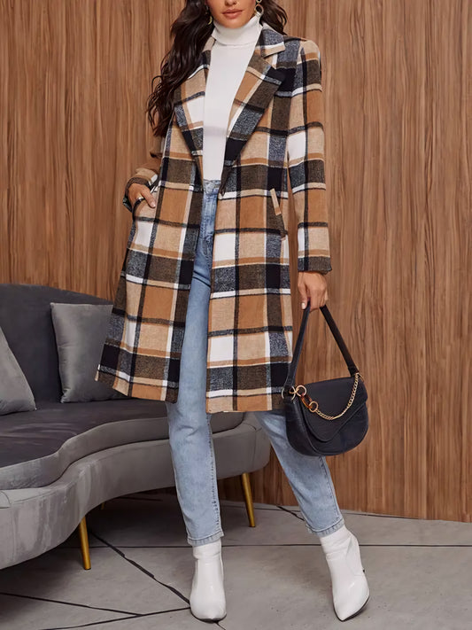 Plaid Wool-Blend Winter Coat – Check Pattern