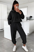 Women’s 2-Piece Fleece Loungewear Set – Cropped Hoodie & High-Waisted Joggers